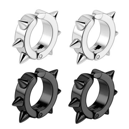2/4pcs Punk Style 316L Stainless Steel Spine Earring,Clip On Non Piercing Hoop Earring Fashion Fake Piercing Jewelry