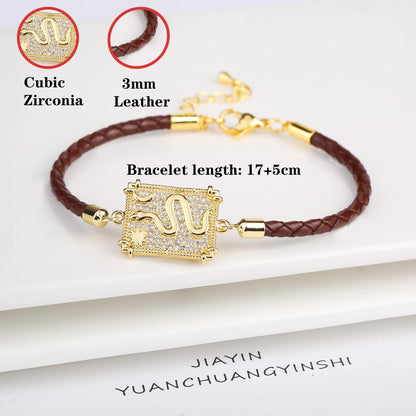 Personalized Square Geometric Star Zirconia Leather Braided Adjustable Bracelet Temperament for Women Party Jewelry Couple Gift