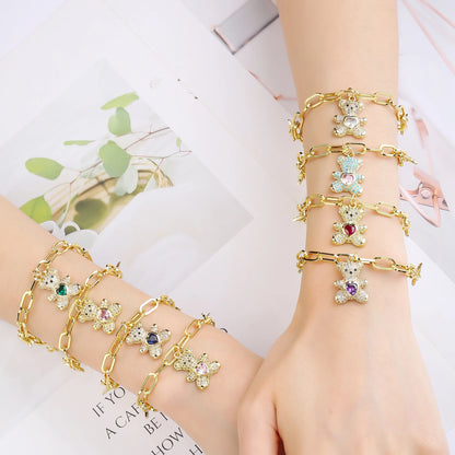 New Fashion Animal Bear Crystal Adjustable Copper Bracelet for Man Woman Punk Party Aesthetic Zirconia Jewelry Fine Gift