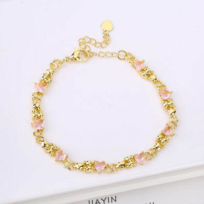 Gold-plated Heart Shape Crystal Cute Animal Bear Adjustable Bracelet Luxury for Women Girls New Fashion Party Jewelry Fine Gift
