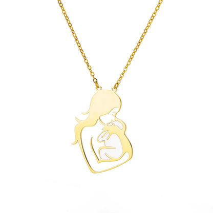 Mom 's Baby Stainless Steel Gold Color Chain Necklace For Women Double Love Heart Necklace Mother's Day Christmas Gift Jewelry