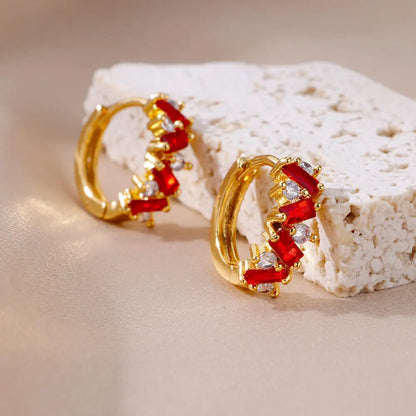 Blue Zircon Earring For Women Girls Stainless Steel Shiny Crystal Hoop Piercing Earring 2024 Trend Luxury Wedding Jewelry Gift