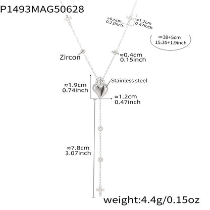 Elegant Stainless Steel Women Necklace Long Cross Pendant Round Zircon Chain Waterproof Luxury Charm Jewelry