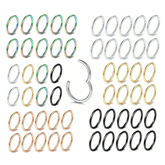 5/10Pcs 16G Stainless Steel Hinged Nose Rings Hoop Septum Clicker Tragus Helix Cartilage Daith Rook Earring Piercing Jewelry
