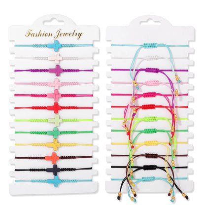 Wholesale 12Pcs/Set Colorful Natural Stone Bracelets Adjustable Rope Braided Bracelet Handmade Bohemia Bracelets with Cards