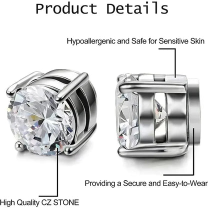 8/12pcs Fashion 316 Stainless Steel Ear Cip On Earrings,Hole Free Magnetic Ear Cuff Zircon False Earring Set Suitable Daily Wear