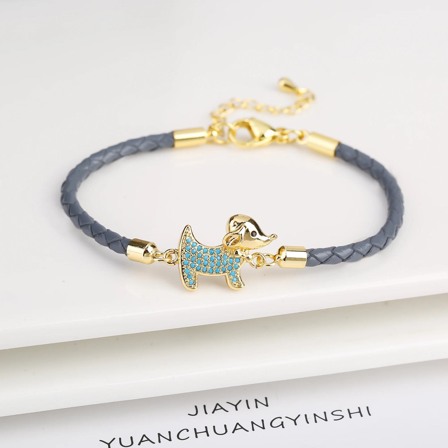 High Quality Zirconia Puppy Snake Elephant Cat Leopard Animal Theme Leather Rope Braided Bracelet for Man Woman Party Jewelry