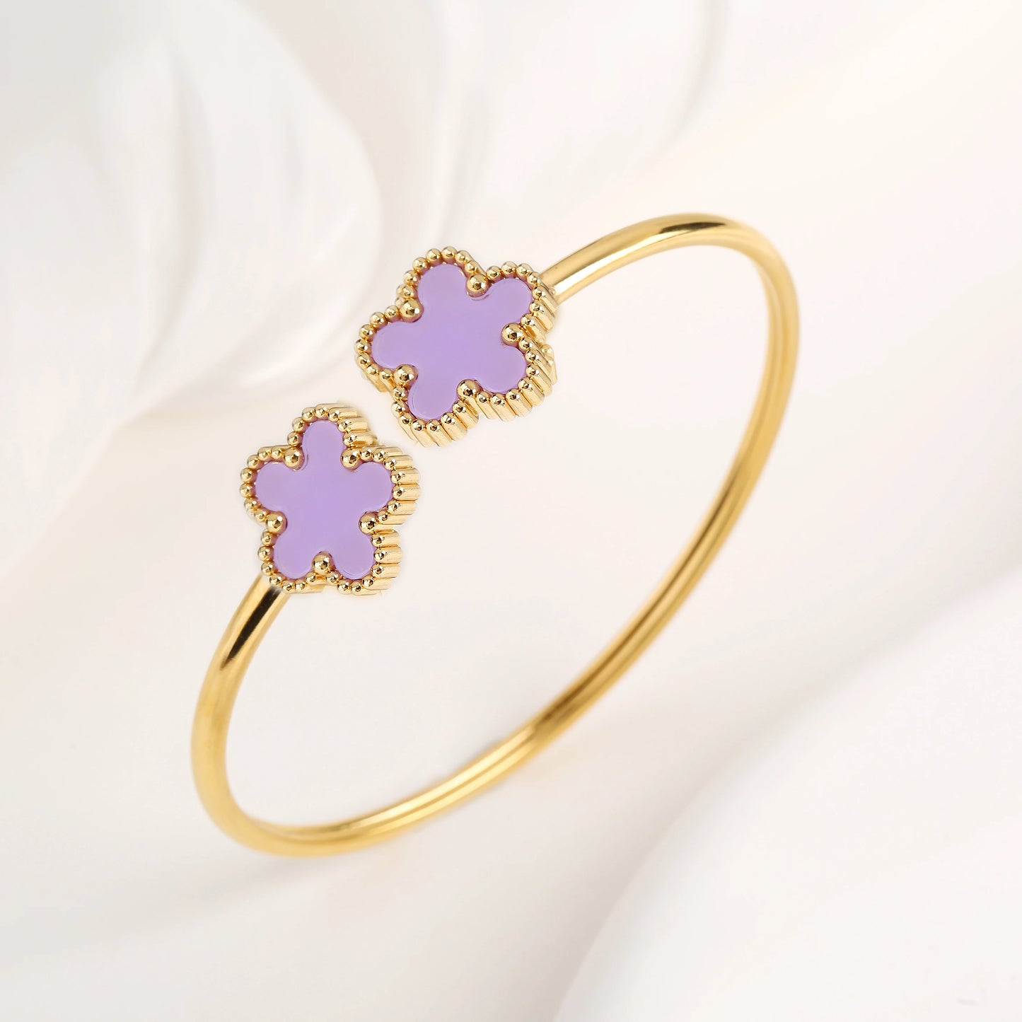 New Arrival Stainless Steel Oil Drop Shell Five Leaf Flower Open Bangle for Man Woman Fashion Party Classic Jewelry Clover 2025