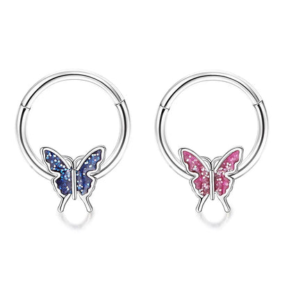 2Pcs 16G Stainless Steel Butterfly Hinged Septum Nose Ring Hoops,BCR Horseshoe Cartilage Daith Helix Rook Conch Piercing Jewelry