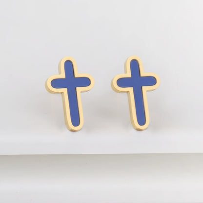 7 Colors New Design Cross Stainless Steel Classic Studs Earrings High Quality Minimalist Wedding Anniversary Woman Jewelry Gift