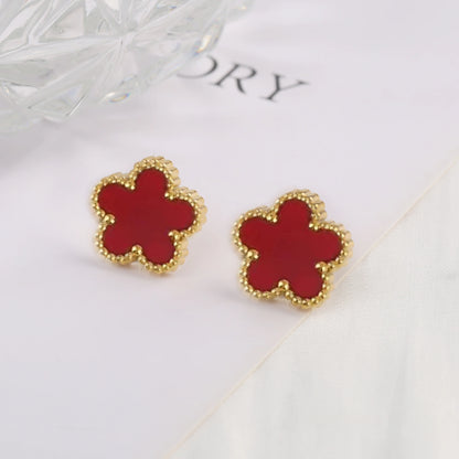 Trending Shell Flower Stainless Steel  Five Leaf Flower Stud Earrings for Women Clover Ear Piercing Fashion Jewelry Party Gifts