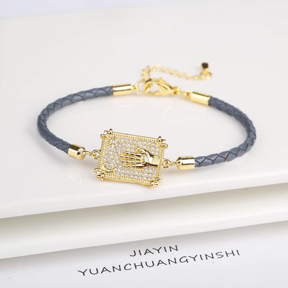 Personalized Square Geometric Star Zirconia Leather Braided Adjustable Bracelet Temperament for Women Party Jewelry Couple Gift
