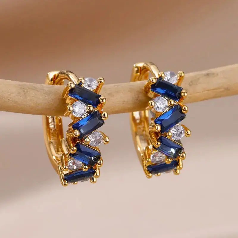 Blue Zircon Earring For Women Girls Stainless Steel Shiny Crystal Hoop Piercing Earring 2024 Trend Luxury Wedding Jewelry Gift