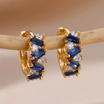 Blue Zircon Earring For Women Girls Stainless Steel Shiny Crystal Hoop Piercing Earring 2024 Trend Luxury Wedding Jewelry Gift