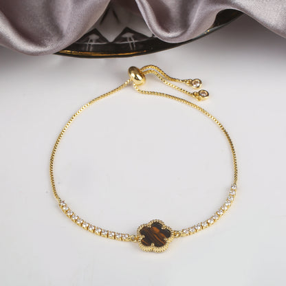 INS Hot Selling Lucky simple Five Leaves Flower Bracelet Shiny Zircon Adjustable Bracelet Classic for Women Party Jewelry Gift