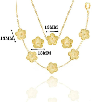 Hot Sale Stainless Steel Luxury Five Leaf Flower Necklace Earrings Bracelet Jewelry Set for Woman Party Flower Jewelry Clover