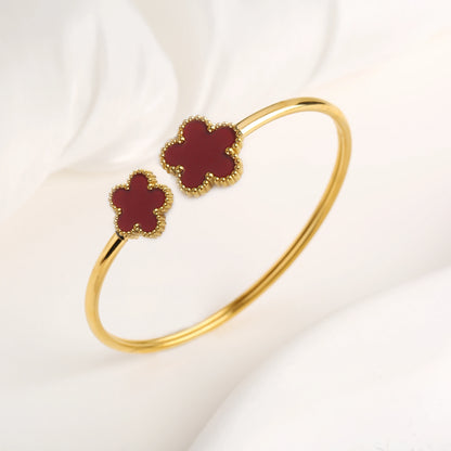 New Design Lucky Stainless Steel FIve Leaf Flower Bangle Ring Jewelry Set for Women Waterproof Fashion Jewelry Party Gift Clover