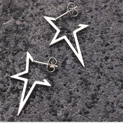 2pcs Stainless Steel Pentagonal Star Shape Punk Stud Earrings For Men Women,Simplicity Cool Hypoallergenic Piercing Jewelry