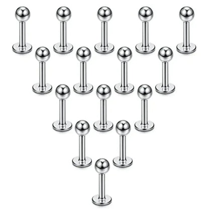 15Pcs 16G Stainless Steel Lip Rings For Women Men,Labret Nose Studs Piercing 6/8/10/12mm Cartilage Tragus Helix Earring