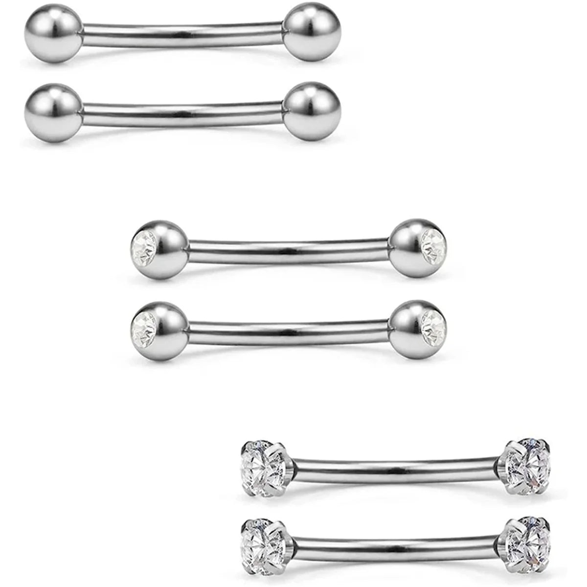 6Pcs Elegant Fashion 316 Stainless Steel Curved Barbell Eyebrow Ring,Inlaid Shiny Zircon Belly Lip Ring Body Piercing Jewelry