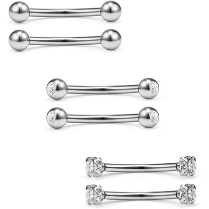 6Pcs Elegant Fashion 316 Stainless Steel Curved Barbell Eyebrow Ring,Inlaid Shiny Zircon Belly Lip Ring Body Piercing Jewelry