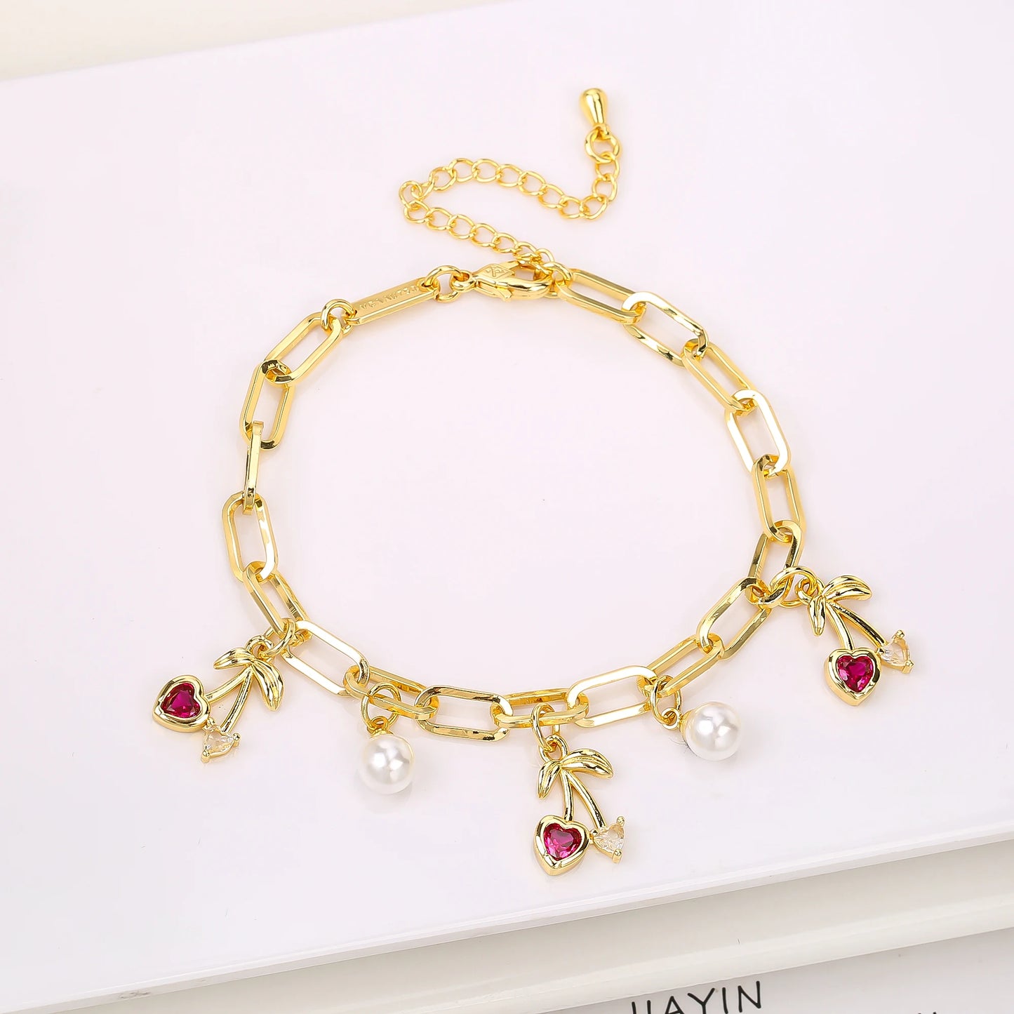 17 Colors Gold Plated Fruit Cherry Crystal Zirconia Adjustable Pearl Bracelet Luxury for Women Girls Casual Daily Party Jewelry
