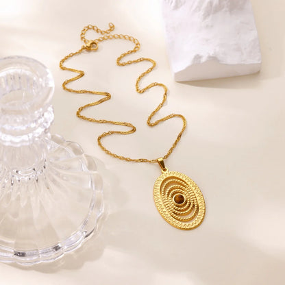 Free Shipping Vintage Hollow Oval Opal Pendant Necklaces For Women Stainless Steel Chain Collar Necklace 2025 New Jewelry