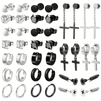 40Pcs Fashion Retro Stainless Steel Earring Set,Cubic Zirconia Tragus Spiral Ear Cartilage Hypoallergenic Piercing Jewelry