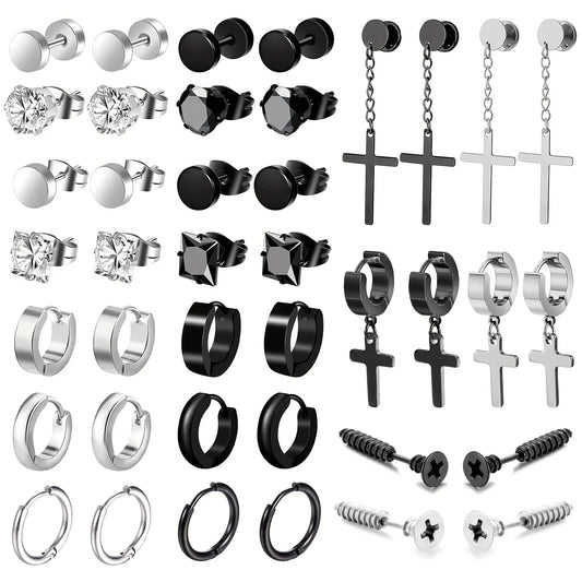 40Pcs Fashion Retro Stainless Steel Earring Set,Cubic Zirconia Tragus Spiral Ear Cartilage Hypoallergenic Piercing Jewelry