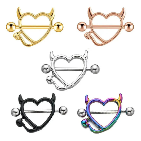 1/5Pairs 316L Stainless Steel Nipple Ring for Women, Various Colors Devil Love Heart Nipple Piercing Jewelry
