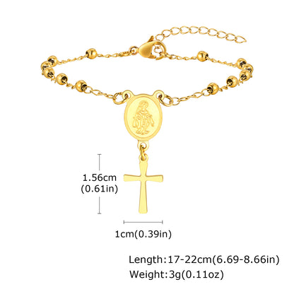 Rosary Stainless Steel Women Bracelet Girls Religious Cross And Virgin Mary Prayer Bracelet Mom Girlfriend Valentine's Day Gift