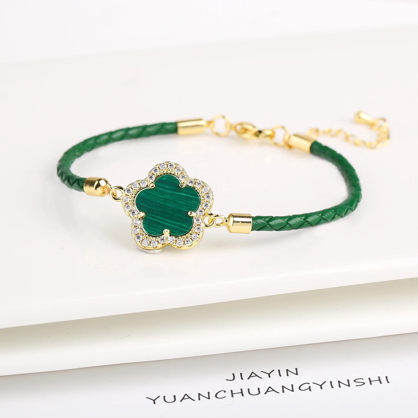 INS Hot Sale Shiny Zirconia Five-Leaf Flower Leather Adjustable Bracelet Classic Stone Plumeria Bracelet For Woman Jewelry Gift