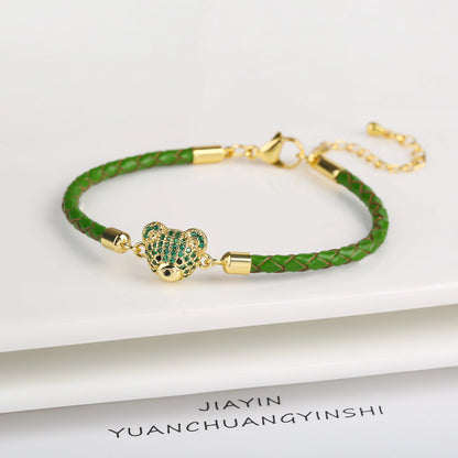 Adjustable Leather Braided Zirconia Bear Bracelet Classic Woman Animal Bracelet Fashion for Party Jewelry Gift Accessories