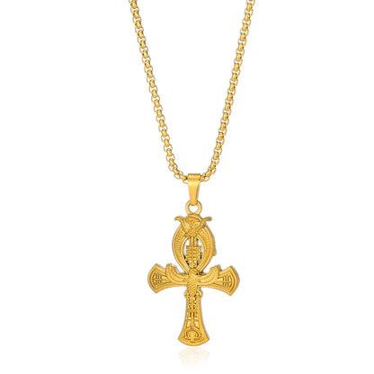 Stainless Steel Jesus Cross Necklace For Women Men Gold Color Caravaca Angels Crucifix Charm Choker Rapper Jewelry Hip Hop Gift