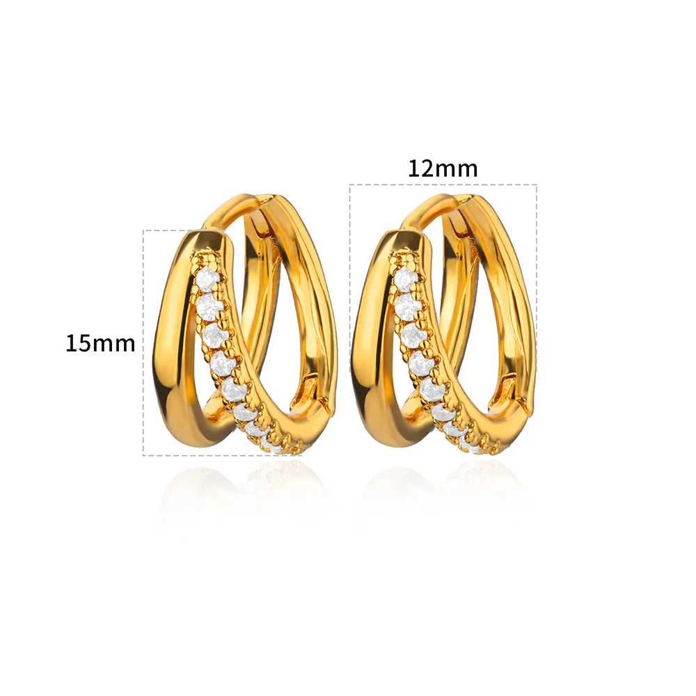 Zircon Crystal Round Earrings for Women Stainless Steel Gold Color Piercing Ear Stud 2024 New Wedding Party Jewelry Famale Gift