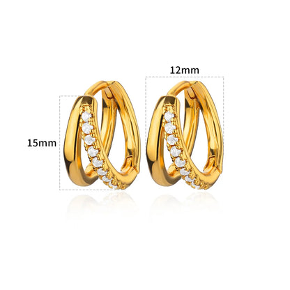 Zircon Crystal Round Earrings for Women Stainless Steel Gold Color Piercing Ear Stud 2024 New Wedding Party Jewelry Famale Gift
