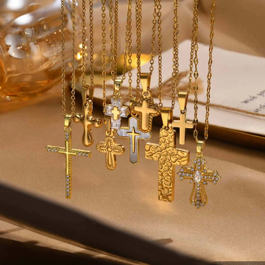 Vnox Christian Religion Necklaces For Women Men,Stainless Steel Chain Cross Pendant Charm Necklace,Classic Gold Plated Jewelry