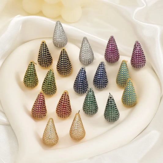 Luxury Shiny Full Zirconia Comma Studs Earrings Fashion Water Drops Crystal Earrings Charming for Women Daily Party Jewelry