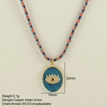 Bohemian POP Art Heart Necklace For Women Gothic Evil Blue Eye Collars Handwoven Wool Chain Choker Tarot Card Summer Jewelry