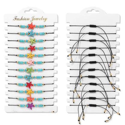 Wholesale 12Pcs/Set Colorful Natural Stone Bracelets Adjustable Rope Braided Bracelet Handmade Bohemia Bracelets with Cards