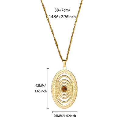 Free Shipping Vintage Hollow Oval Opal Pendant Necklaces For Women Stainless Steel Chain Collar Necklace 2025 New Jewelry