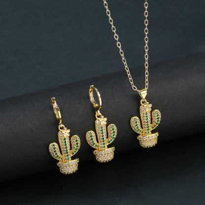 Fashion Venezuela Flag Cross Jewelry Set Classic Cactus Flower Earrings Necklace Charming for Woman Daily Party Jewelry Gift