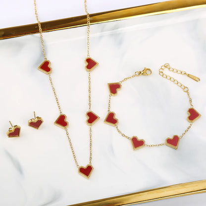 3Pcs 18k Gold-Plated Heart Shape Necklace Earrings Bracelet Jewelry Set Classic For Woman Fashion Party Jewelry Gift Daily Wear