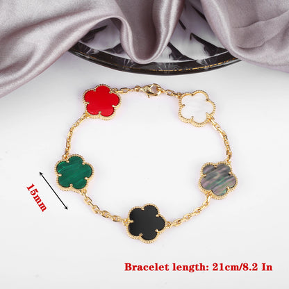 Simple 15mm Natural Shell Stone Five-Leaf Flower Set Bracelet Necklace Classic Flower Woman Jewelry Sets For Party Daily Wear