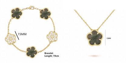 Simple 15mm Natural Shell Stone Five-Leaf Flower Set Bracelet Necklace Classic Flower Woman Jewelry Sets For Party Daily Wear