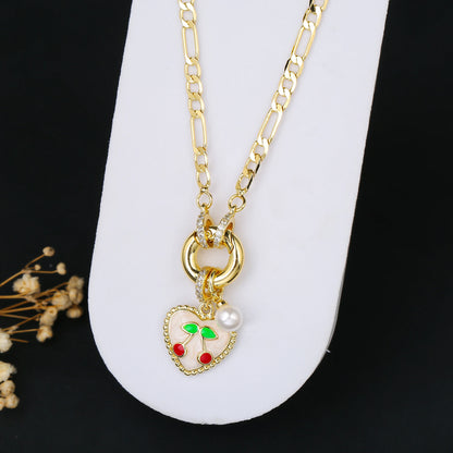 9 Color Fruit Cherry Strawberry Crystal Pendant Necklace 3:1 Chain Jewelry Lucky for Woman Casual Holiday Aesthetic Jewelry Gift