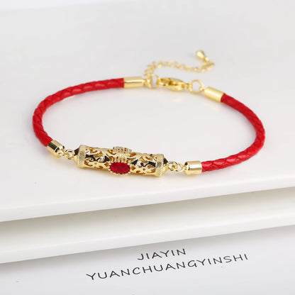 4 Color Fashion Crystal Dragon Column Leather Braided Adjustable Bracelet Classic for Woman Birthday Wrist Jewelry Couple Gift