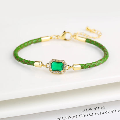 5 Color Shiny Zircon Square Crystal Bracelet Simple Woman Adjustable Leather Bracelet Elegant for Party Jewelry Gift Wholesale