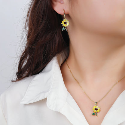 3pcs Lucky Plant Sunflower Rose Flower Necklace Jewelry Set Bracelet Earrings Charming for Women Girls Party Birthday Jewelry