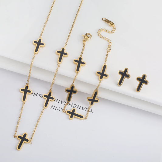 3PCS Hot Sale Stainless Steel Cross Bracelet Jewelry Set Necklace Earrings Charming for Women Luxury Daily Party Jewelry Gift